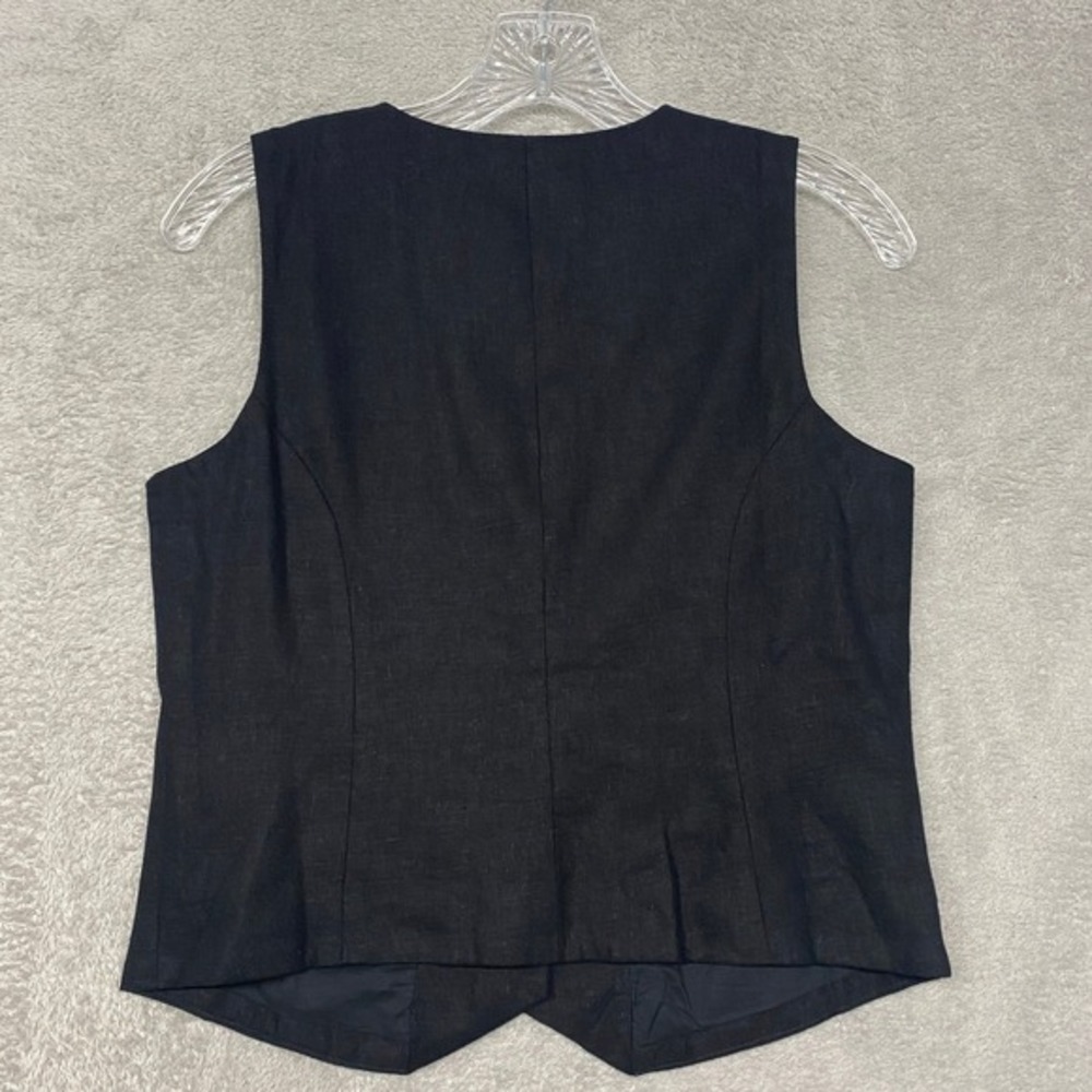 J Crew Top Womens 2 Black Linen Cutaway‎ Vest Sleeveless Button Career CI309 - Picture 7 of 8
